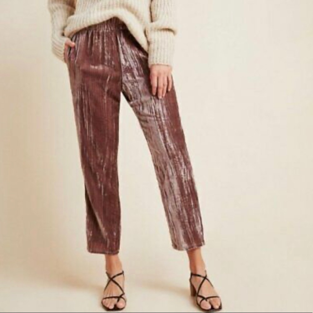 Anthropologie Tina Jo Mauve Velvet Tapered Pants